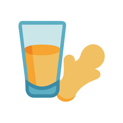 Ginger shot with ginger root flat vector illustration