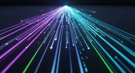 Vibrant colorful light trails radiating from a central point in space