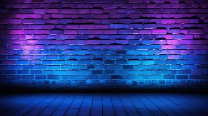 A vibrant, illuminated brick wall with shades of purple and blue, creating a dynamic and artistic backdrop.