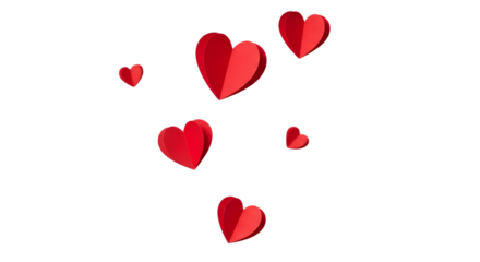 Valentine Day background with red and pink paper hearts on white background, top view