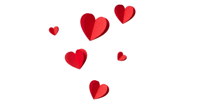 Valentine Day background with red and pink paper hearts on white background, top view - Powered by Adobe