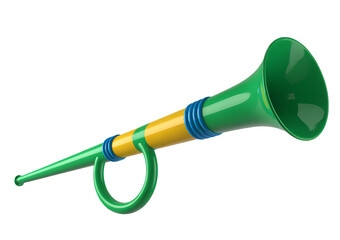 Brightly colored vuvuzela horn for sports events and celebrations isolated on transparent background 
