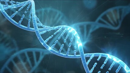 Glowing blue DNA double helix structure in dark background