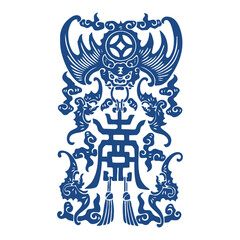 Chinese Blue and White Porcelain Pattern, Traditional Vector Design