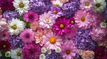 Exquisite floral composition showcasing vibrant dahlias and delicate hydrangeas in full bloom