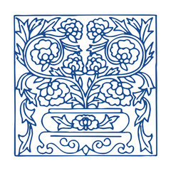 Chinese Blue and White Porcelain Pattern, Traditional Vector Design