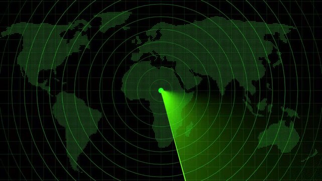 Futuristic radar screen interface scanning detecting target. radio waves signal alert and Technology radar scan animation. Searching process in futuristic interface.
