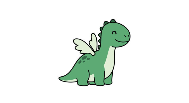Adorable cartoon baby dragon illustration features a friendly green body small wings and subtle spots isolated on a clean white background.