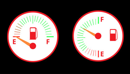 Gas and fuel gauge meter full and empty icon set vector illustration