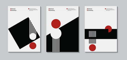 Set of abstract geometric posters inspired by Bauhaus style, featuring minimalist shapes and constructive art elements. Vector illustration with a modern layout design.