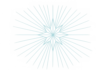 Light blue radial sunburst effect generating optical flare or light ray on transparent background