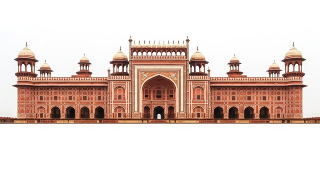 The red fort lal qila historic architecture monument in india isolated on white background