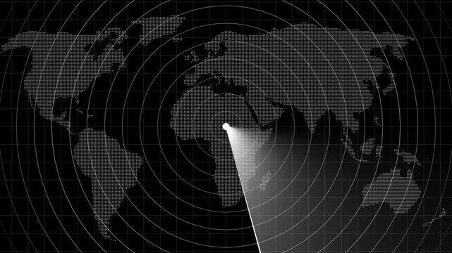 Futuristic radar screen interface scanning detecting target. radio waves signal alert and Technology radar scan animation. Searching process in futuristic interface.