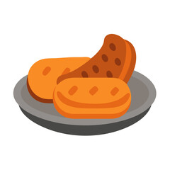 Stylized illustration of tater tots on a gray plate