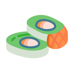 Two pieces of colorful cartoon style sushi against black