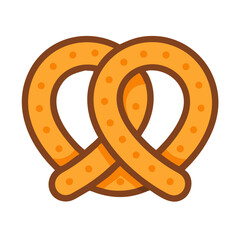 Cartoon pretzel illustration on white background with orange circles