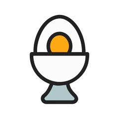 Stylized boiled egg in eggcup against white background