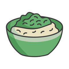 Green bowl filled with dips or healthy food