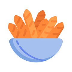 Stylized bowl of orange carrots on a white background