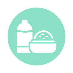 Minimalist white bottle and bowl inside light green circle