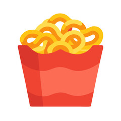 Stylized bucket of onion rings on a white background