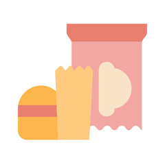 Stylized fast food meal: burger, fries, and snack bag