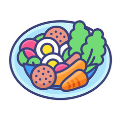 Cartoon salad bowl full of healthy colorful ingredients