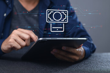 Digital Payment Process on Tablet with Cash Symbol Integration