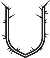A minimalist black and white vector outline of a U-shaped frame or shield, bordered by sharp, staggered thorns that create a bold, protective, and edgy aesthetic.