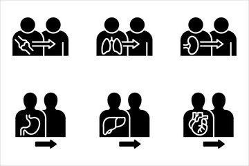 Human organ transplantation icon set. with a white background.