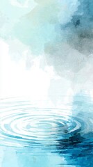 Watercolor background with ripples on calm lake,blue and white color,flat design,copy space,banner