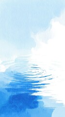 Watercolor background with ripples on calm lake,blue and white color,flat design,copy space,banner