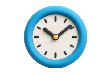 Rounded Blue Clock Timekeeping Illustration Isolated on a Transparent Background