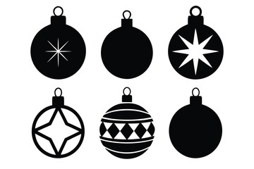 Set of bright, festive bauble icons in various shapes and colors, perfect for Christmas decorations and New Year celebrations.