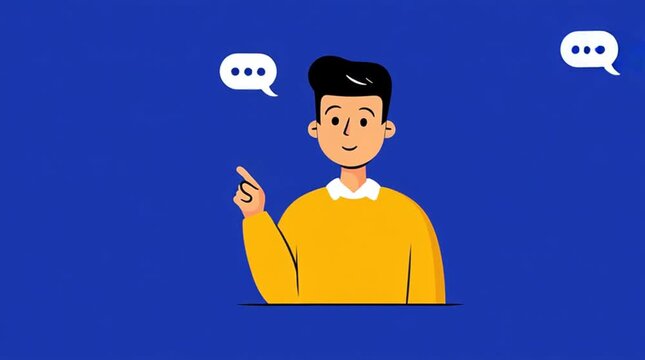 Minimal avatar pointing as bullet points appear one by one, guiding attention clearly and calmly in a clean explainer-style visual ideal for presentations, onboarding and UI.
