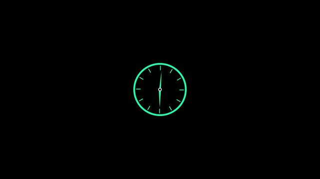 Green minimalist clock face on black background time. Clock visual highlights punctuality and time management.