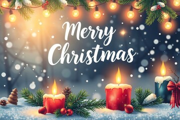 Merry Christmas Holiday Celebration Illustration, Festive Winter Greeting Design