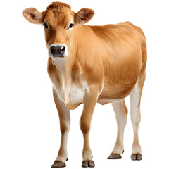 Brown cow isolated on transparent background, farm animal livestock agriculture dairy concept.