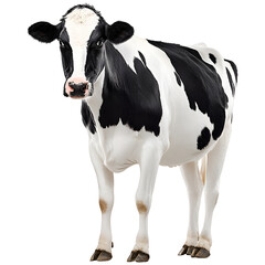Black and white cow isolated on transparent background, farm animal livestock agriculture dairy concept.
