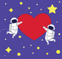 Fototapeta premium Astronauts Sharing Love Under Stars, Stellar Scene Depicting Astronauts In Heartfelt Embrace With Stars