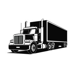 Detailed illustration of a large black semi truck with prominent exhaust stacks