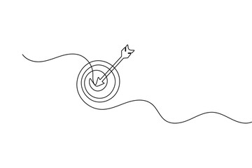 Obraz premium Target circle with arrow continuous one line drawing clean business success icon