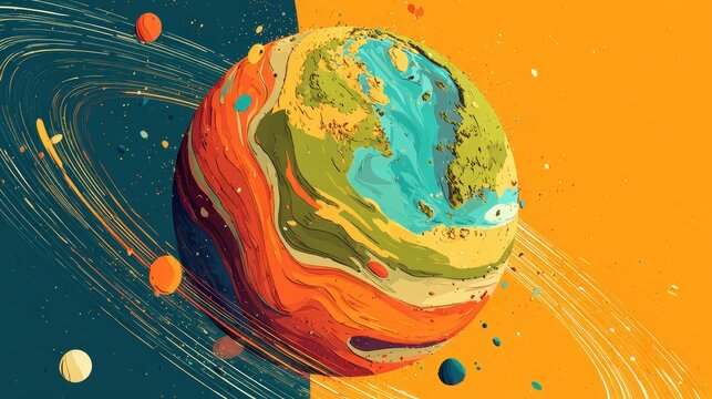 Future planet visualization top view flat design animation vivid.  - Powered by Adobe