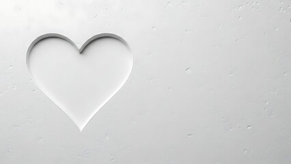 Minimalist white heart shape cutout embossed on a textured gray wall background with copy space