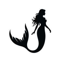 Silhouette of a mermaid with flowing hair and elegant tail design © firoj