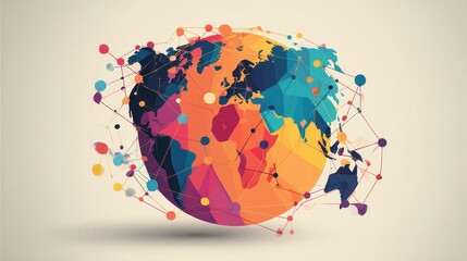 Obraz premium Global network communication side view flat design cartoon drawing Triadic Color Scheme.