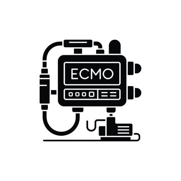A detailed ecmo machine icon illustration in a simple black glyph design