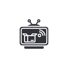 Naklejka premium Television screen with video player icon, representing online streaming, digital broadcasting, entertainment platforms, and modern media consumption.