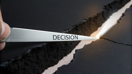 A bridge labeled "DECISION" spanning a deep chasm