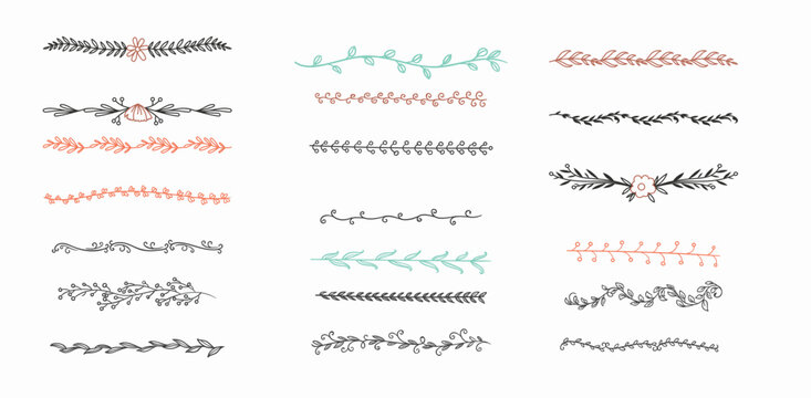 Christmas dividers set .Xmas floral underline, ornamental wedding card doodle separator with fir and holly branches. vector illustration
